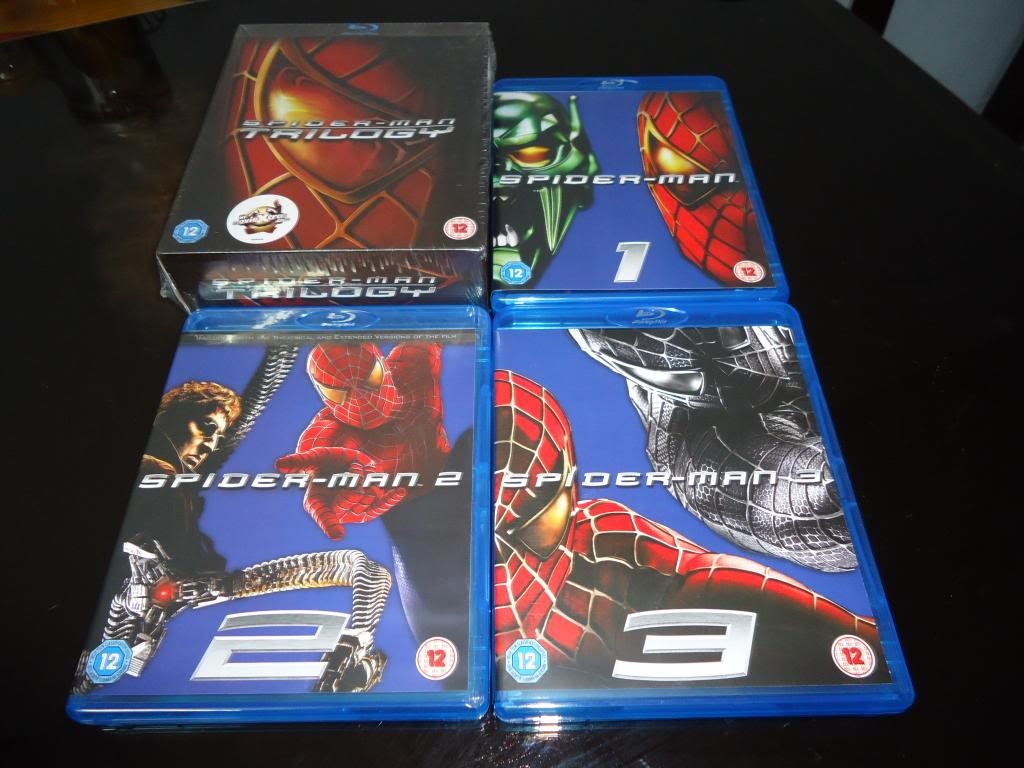 Spiderman Trilogy Complete Blu Ray Collection (4 Discs) Region Free Box Set : Spider Man 1, Spider Man 2 , Spider Man 3 + Featurettes + Interviews + Commentaries + Extras