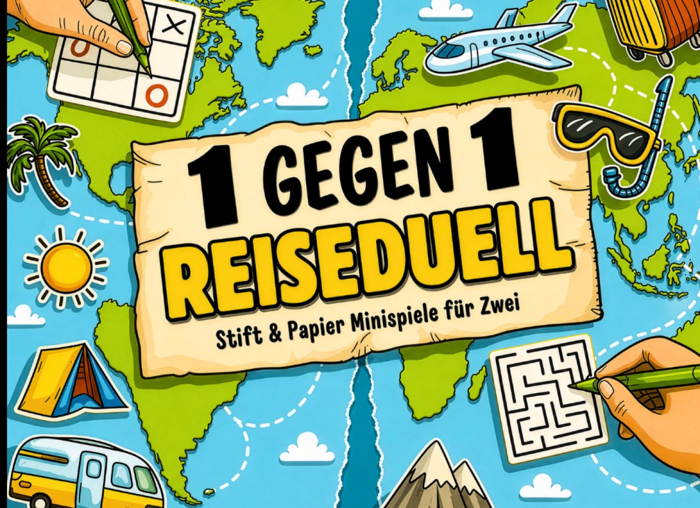 1 gegen 1 Reiseduell: Stift und Papier Minispiele für Zwei | Reisespiele ohne Hilfsmittel | Beschäftigung im Urlaub für Erwachsene, Paare, Familien & Kinder ab 10 Jahre | Ideal für Autofahrten